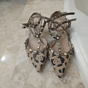 Valentino Women's Tan and Black Studded Heels